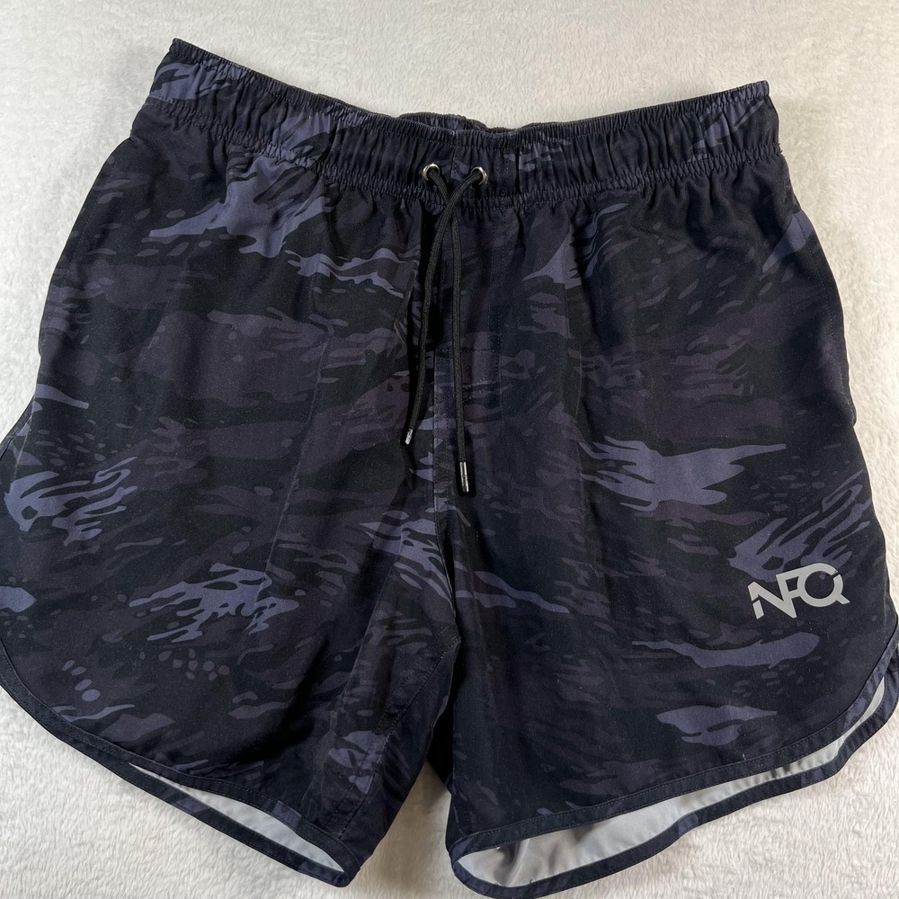 NFQ Shorts Mens Large Black Camo 5 In Inseam Lined Running Athletic Quick Dry